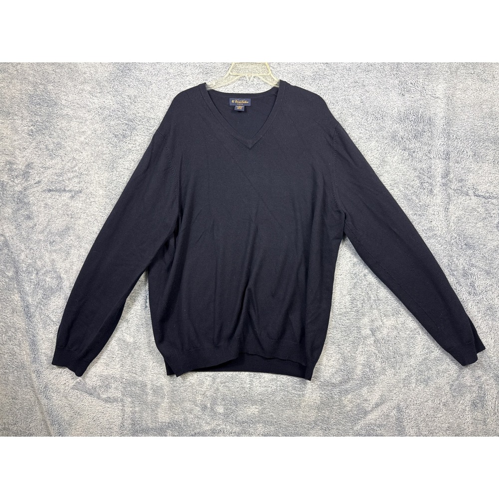 Brooks Brothers Mens XL Navy Blue V-Neck Sweater Merino Wool Blend